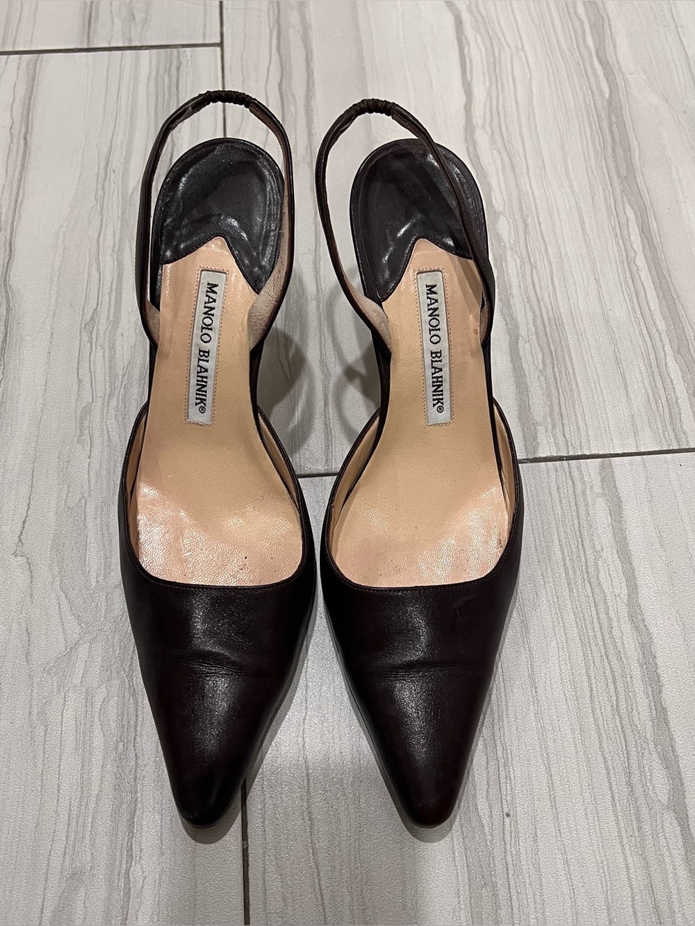 Manolo Blahnik Dark Brown Slingback Pumps